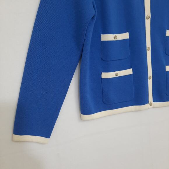 Talbots Grace Cardigan Blue Sz Large Classic Lady Like Button Front Sweater - Picture 4 of 11